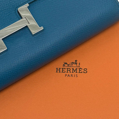 エルメス HERMES コンスタンスロング コンスタンス ロング 財布 長財布 ロングウォレット エプソン ブルーイズミール ブルー 青 シルバー金具 ヴォーエプソン