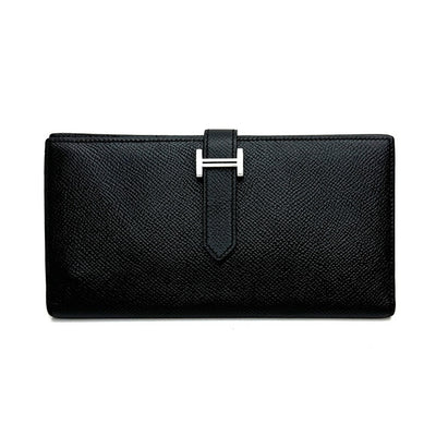 HERMES HERMES B?arn soufflet Bearn soufflet Wallet Long Wallet Epson Noir Black Silver Vaugh Epson