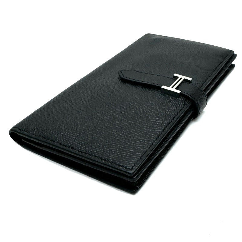 HERMES HERMES B?arn soufflet Bearn soufflet Wallet Long Wallet Epson Noir Black Silver Vaugh Epson