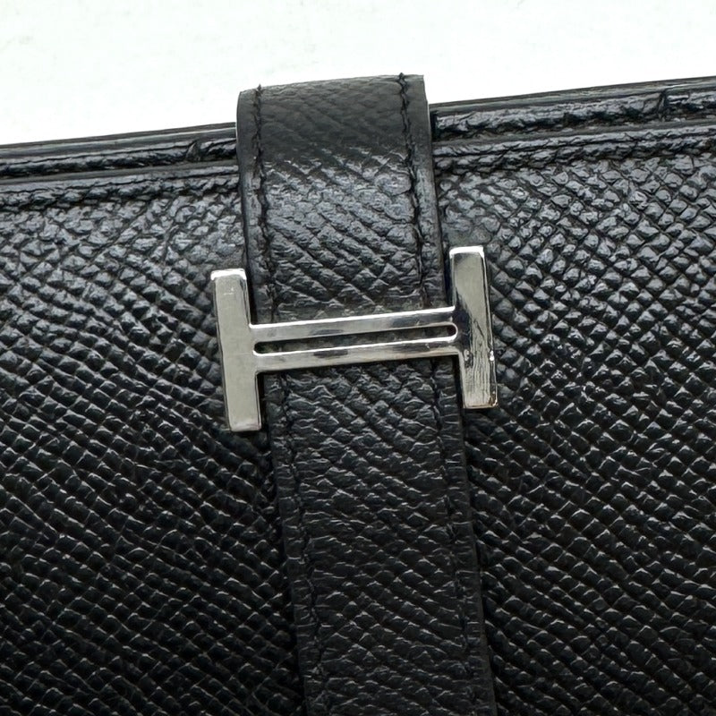 HERMES HERMES B?arn soufflet Bearn soufflet Wallet Long Wallet Epson Noir Black Silver Vaugh Epson