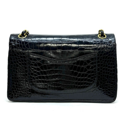 CHANEL CHANEL Matelasse 25 Double flap W flap Double chain W chain Bag Shoulder Bag Crocodile Black Gold Metal