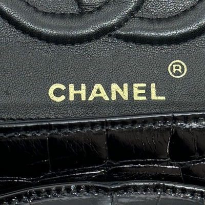 CHANEL CHANEL Matelasse 25 Double flap W flap Double chain W chain Bag Shoulder Bag Crocodile Black Gold Metal