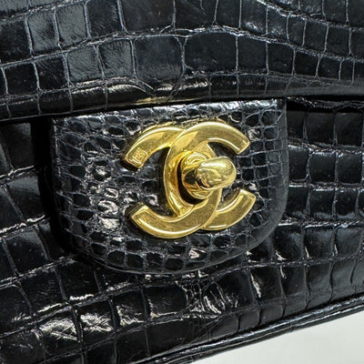 シャネル CHANEL マトラッセ25 ダブルフラップ Wフラップ ダブルチェーン Wチェーン バッグ ショルダーバッグ クロコダイル ブラック 黒 ゴールド金具