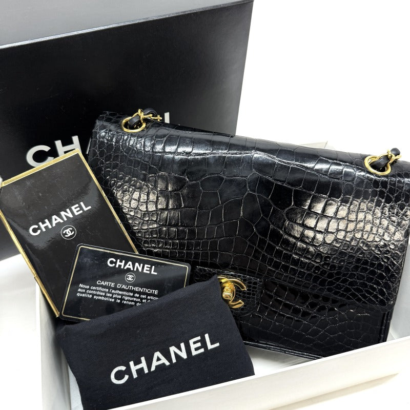 CHANEL 香奈儿 Matelasse 25 Double flap W襟翼 Double chain W chain 袋肩袋鳄鱼黑金金属