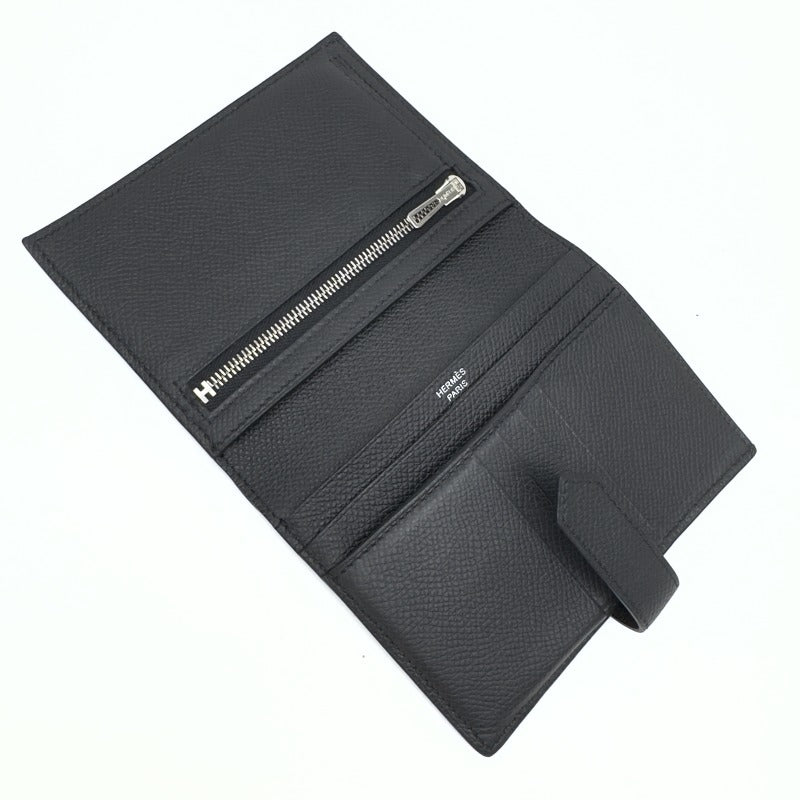 HERMES 爱马仕 Bearn compact Bearn compact 钱包，比福尔德钱包，迷你钱包，迷你钱包，爱普生黑色，黑色，银色配件，沃伊·艾普森（Vaugh Epson）