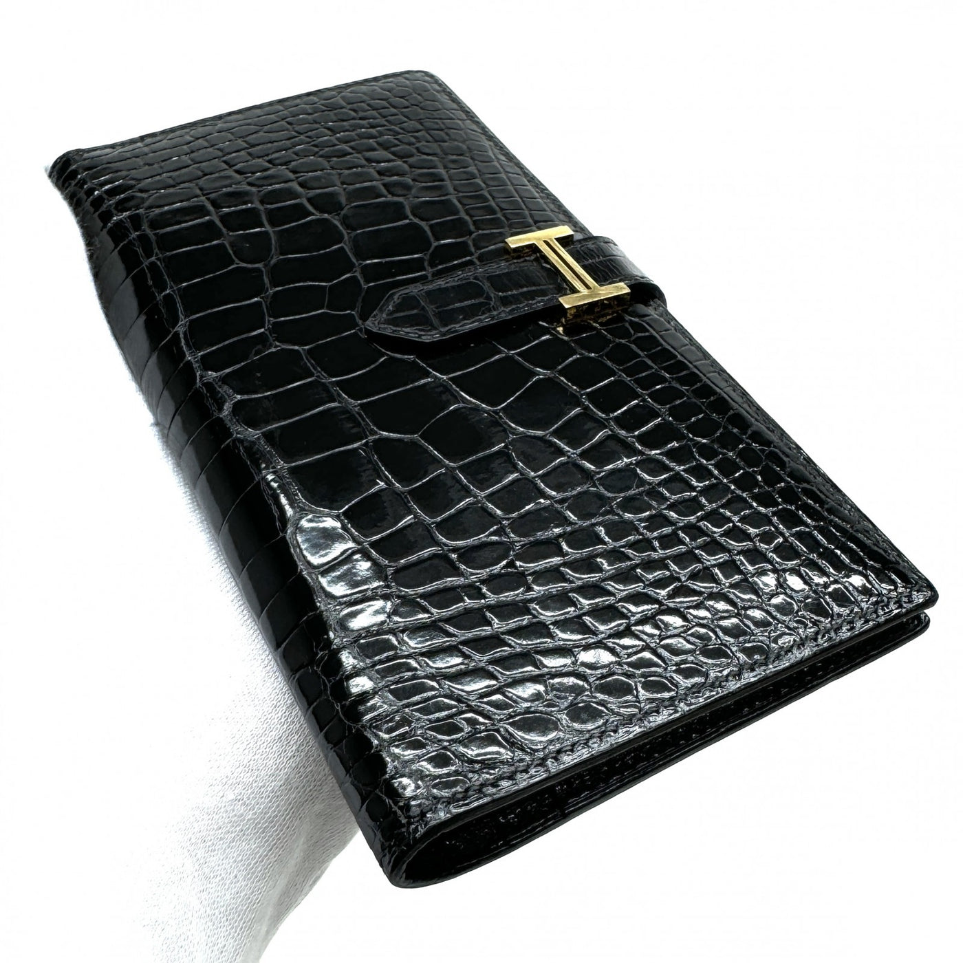 HERMES HERMES Bearn classique Bearn Wallet Long Wallet Long Wallet Alligator Crocodile Noir Black Gold Metal Exotic