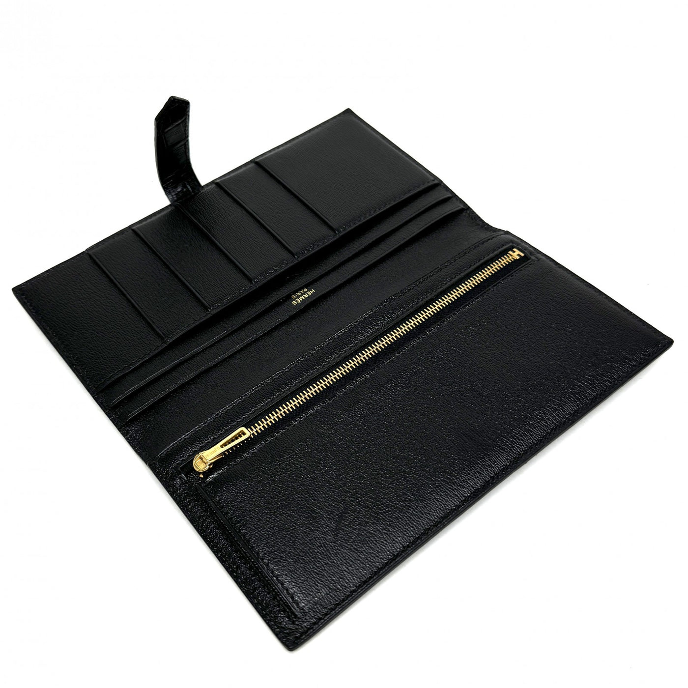 HERMES HERMES Bearn classique Bearn Wallet Long Wallet Long Wallet Alligator Crocodile Noir Black Gold Metal Exotic