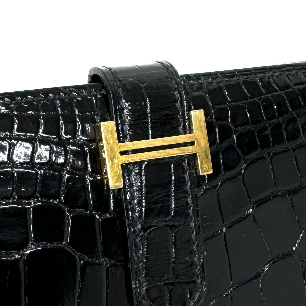 HERMES HERMES Bearn classique Bearn Wallet Long Wallet Long Wallet Alligator Crocodile Noir Black Gold Metal Exotic