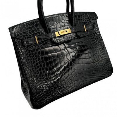 HERMES 헤르메스 Birkin 35 Birkin 35 가방, 토트 백, 악어, 악어, 느와르, 검은 색, 금 피팅