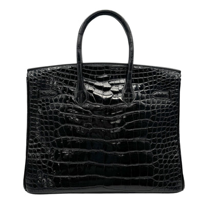 HERMES 헤르메스 Birkin 35 Birkin 35 가방, 토트 백, 악어, 악어, 느와르, 검은 색, 금 피팅