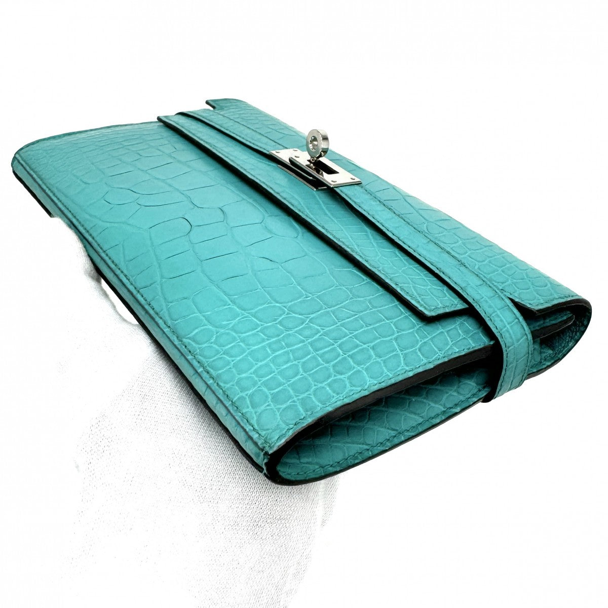 HERMES HERMES Kelly wallet Kelly wallet long Wallet Long Wallet Long Wallet Alligator Crocodile Blue Paon Blue Green Blue Green Silver Metal Fitting Exotic