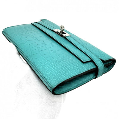 HERMES HERMES Kelly wallet Kelly wallet long Wallet Long Wallet Long Wallet Alligator Crocodile Blue Paon Blue Green Blue Green Silver Metal Fitting Exotic