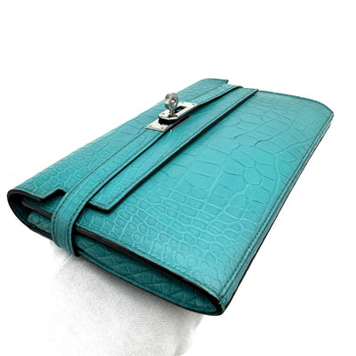 HERMES HERMES Kelly wallet Kelly wallet long Wallet Long Wallet Long Wallet Alligator Crocodile Blue Paon Blue Green Blue Green Silver Metal Fitting Exotic