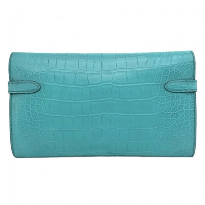 HERMES HERMES Kelly wallet Kelly wallet long Wallet Long Wallet Long Wallet Alligator Crocodile Blue Paon Blue Green Blue Green Silver Metal Fitting Exotic