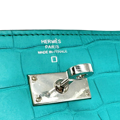 HERMES HERMES Kelly wallet Kelly wallet long Wallet Long Wallet Long Wallet Alligator Crocodile Blue Paon Blue Green Blue Green Silver Metal Fitting Exotic