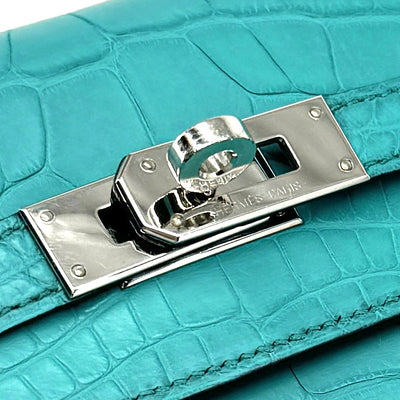 HERMES HERMES Kelly wallet Kelly wallet long Wallet Long Wallet Long Wallet Alligator Crocodile Blue Paon Blue Green Blue Green Silver Metal Fitting Exotic