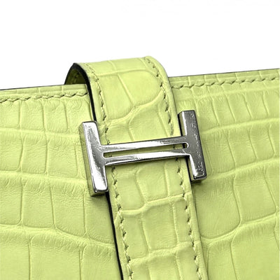 HERMES HERMES B?arn soufflet Bearn soufflet Wallet Long Wallet Long Wallet Alligator Mat Crocodile Jaune Bourghon Yellow Green Yellow Silver Metal Fitting Exotic