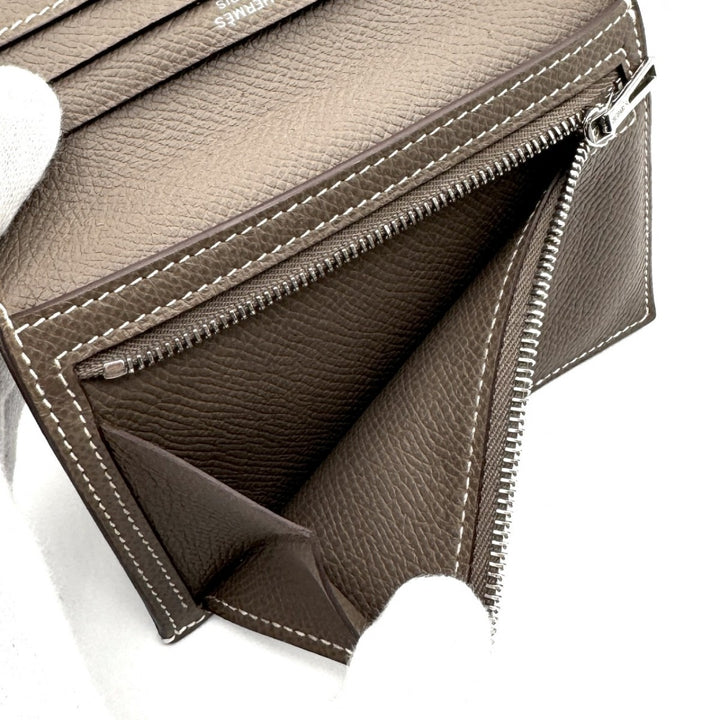 エルメスHERMES べアンコンパクト財布エトゥープゴールド二つ折り