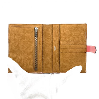 HERMES HERMES Bearn compact Verso Bearn compact Wallet, Bifold Wallet, Mini Wallet, Mini Wallet, Epson, Rose Confetti x Sesame, Pink, Brown, Silver Fittings, Vaugh Epson Bicolor