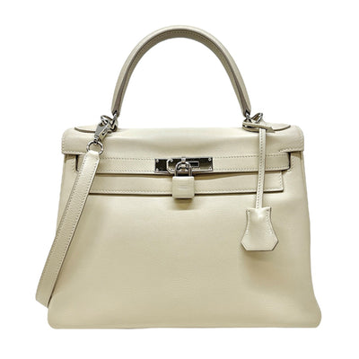 HERMES HERMES Kelly 28 Kelly 28 Bag, Tote bag, Shoulder bag, Swift, Cle, Beige, Silver hardware, Vo Swift