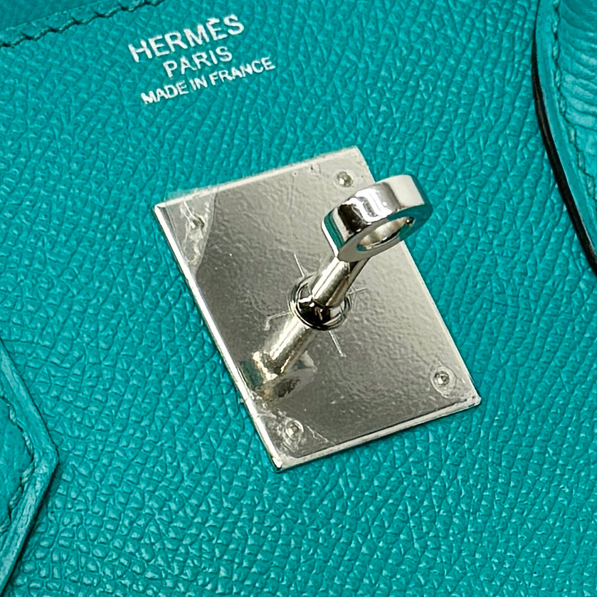 エルメス HERMES バーキン30 バーキン 30 バッグ トートバッグ エプソン ブルーパオン ブルー グリーン 青 緑 シルバー金具 ヴォーエプソン