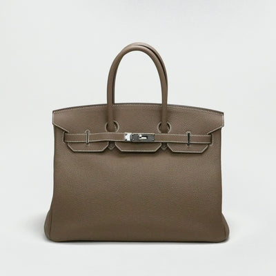 HERMES 爱马仕 Birkin 35 包，手提袋，多哥埃托普，灰色，银色配件，手提包