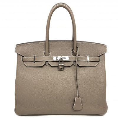 HERMES 헤르메스 Birkin 35 Birkin 35 가방, 토트 백, 토고 etoup, 베이지, 그레이지, 실버 하드웨어