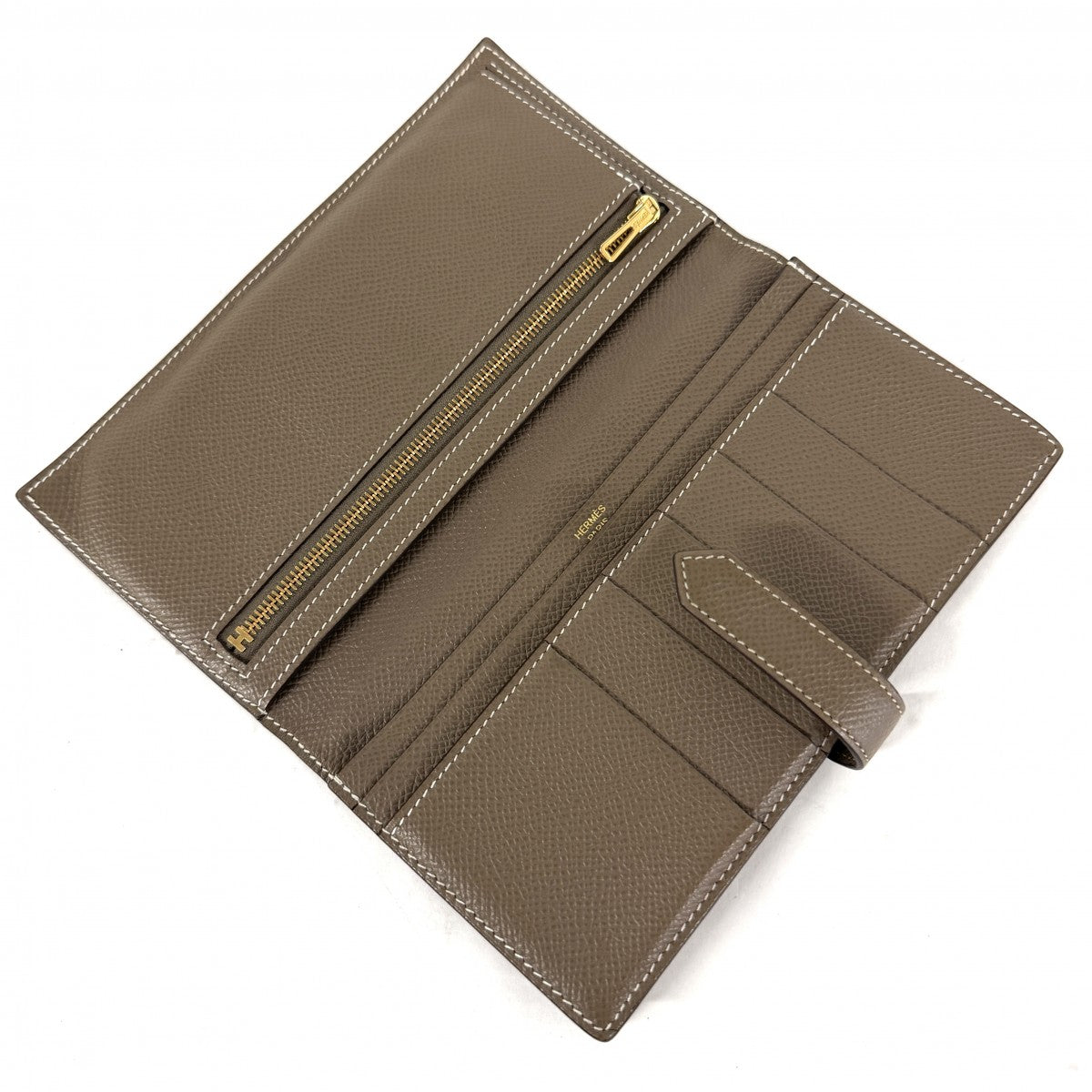 HERMES HERMES B?arn soufflet Bearn soufflet Wallet Long Wallet Epson Etoup Grey Greige Gold Hardware Vau Epson