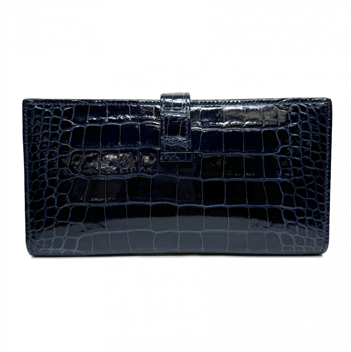 HERMES 爱马仕 B?arn soufflet Bearn soufflet 钱包长钱包长钱包鳄鱼鳄鱼蓝色海洋蓝色海军蓝色海军银色金属配件异国
