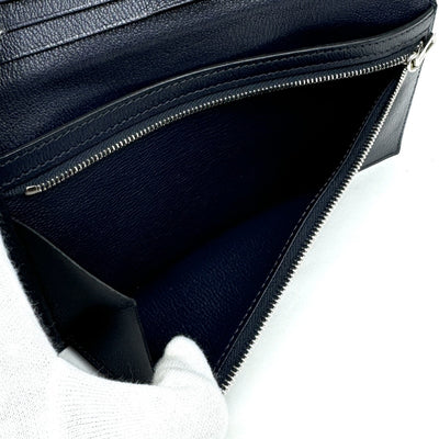 HERMES 爱马仕 B?arn soufflet Bearn soufflet 钱包长钱包长钱包鳄鱼鳄鱼蓝色海洋蓝色海军蓝色海军银色金属配件异国