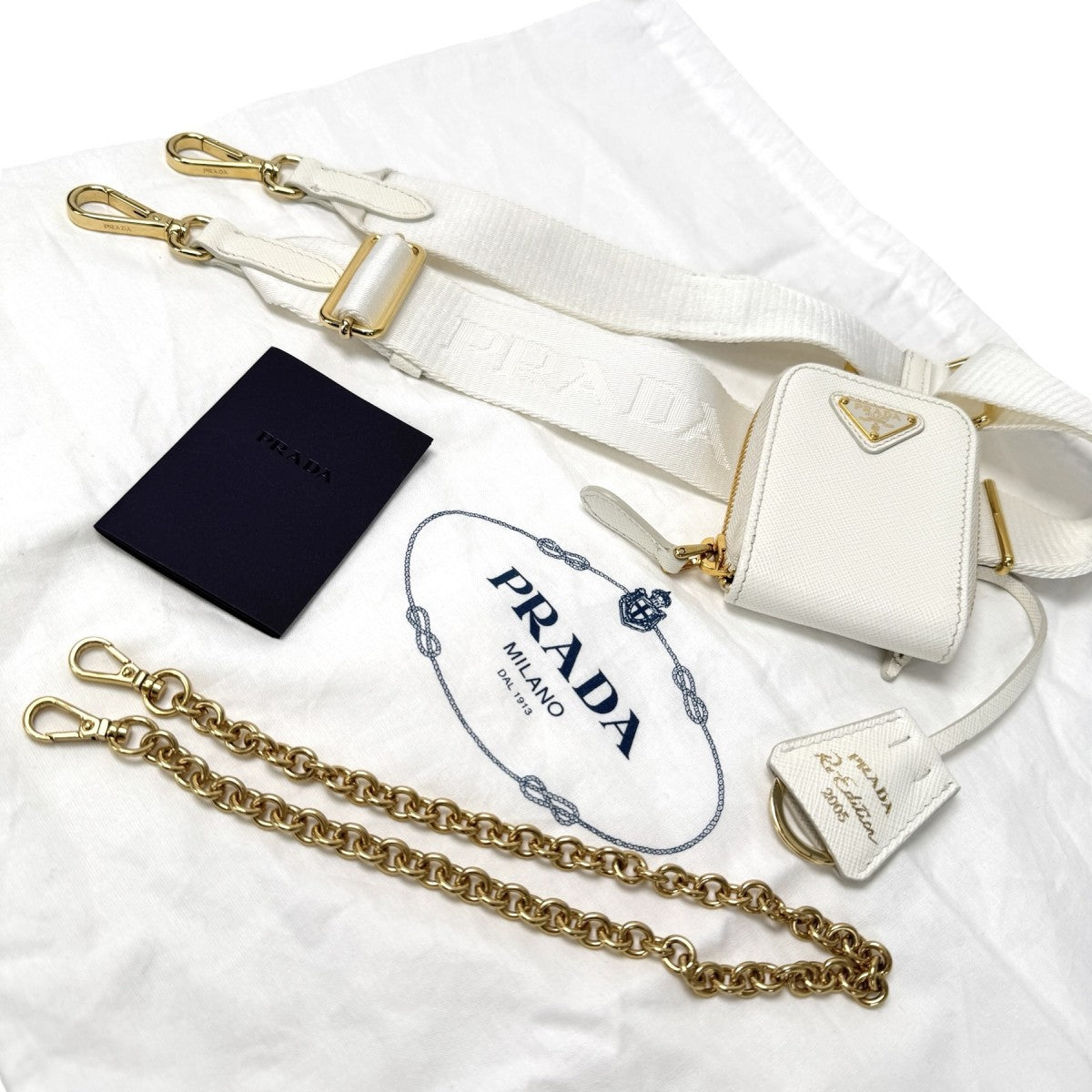 PRADA PRADA Re-Edition 2005 Bag, Tote Bag, Shoulder Bag, Saffiano Leather, White, White, Gold Hardware, Handbag, 2-way Bag