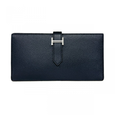 HERMES HERMES B?arn soufflet Bearn soufflet Wallet Long Wallet Epson Navy Navy Silver Metal Fittings Vaugh Epson