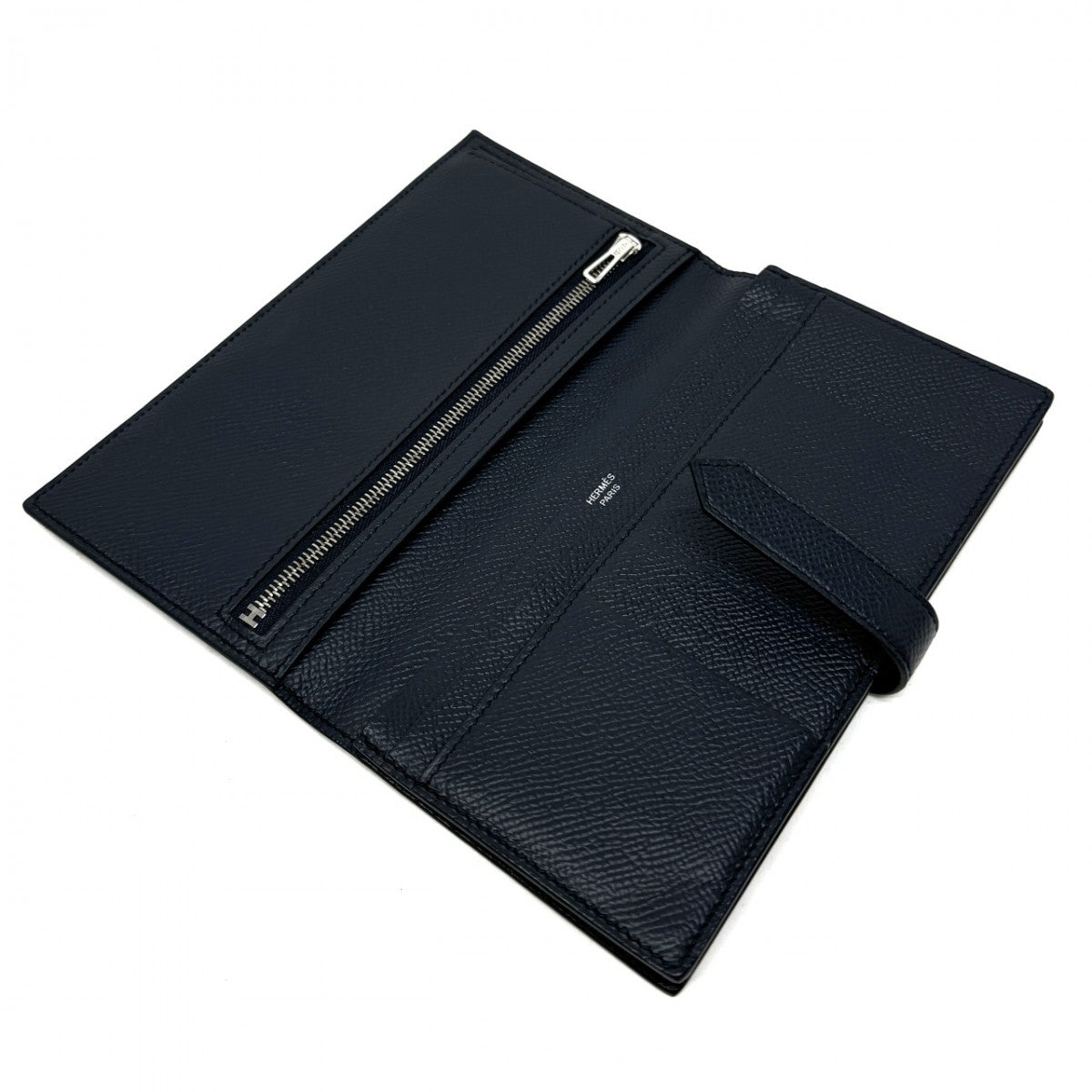 HERMES HERMES B?arn soufflet Bearn soufflet Wallet Long Wallet Epson Navy Navy Silver Metal Fittings Vaugh Epson