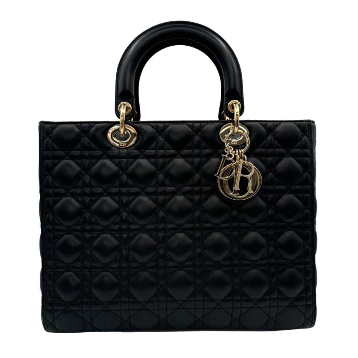 CHRISTIAN DIOR 克里斯蒂安·迪奥（Christian Dior） Lady dior large LADY DIOR Cannage bag 包，手提袋，羊皮，黑色，金色配件