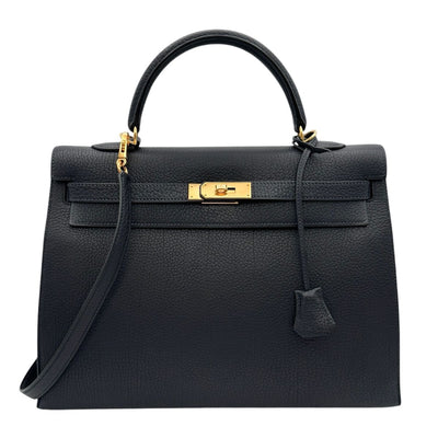 HERMES HERMES Kelly 35 Kelly 35 Bag, Tote Bag, Shoulder Bag, Fjord, Noir, Black, Gold Fittings