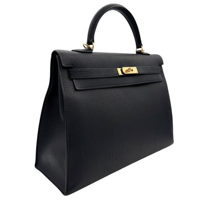 HERMES 헤르메스 Kelly 35 Kelly 35 가방, 토트 백, 숄더백, 피요르드, 누아르, 검은 색, 금 피팅