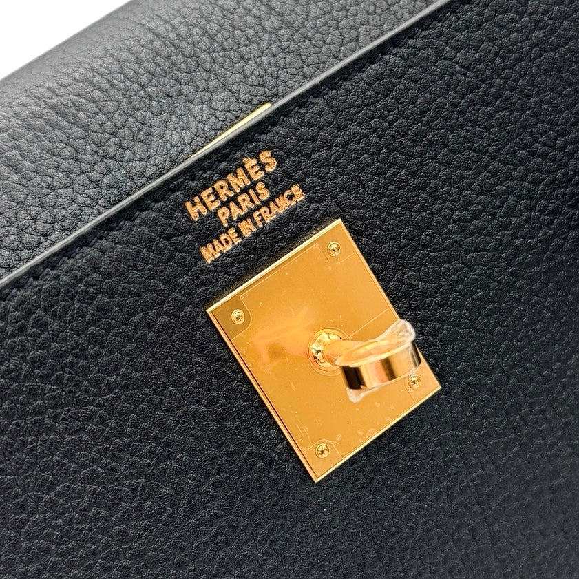 HERMES HERMES Kelly 35 Kelly 35 Bag, Tote Bag, Shoulder Bag, Fjord, Noir, Black, Gold Fittings