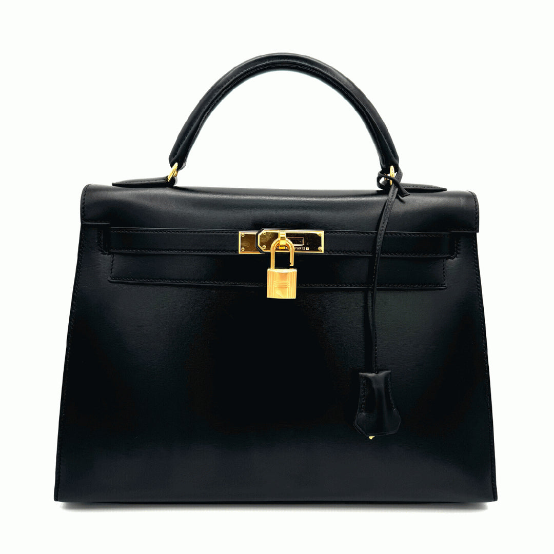 エルメス　ケリー 32　ボックスカーフ　ブラック　カデナ キー　ハンドバッグ　黒 エルメス HERMES ケリー32 ケリー 32 バッグ トートバッグ