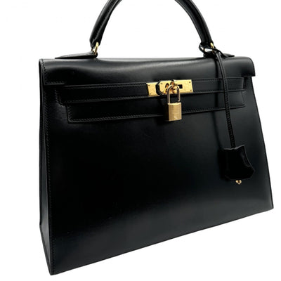 HERMES 헤르메스 Kelly 32 Kelly 32 가방, 토트 백, 상자 송아지, 느와르, 검은 색, 금 피팅