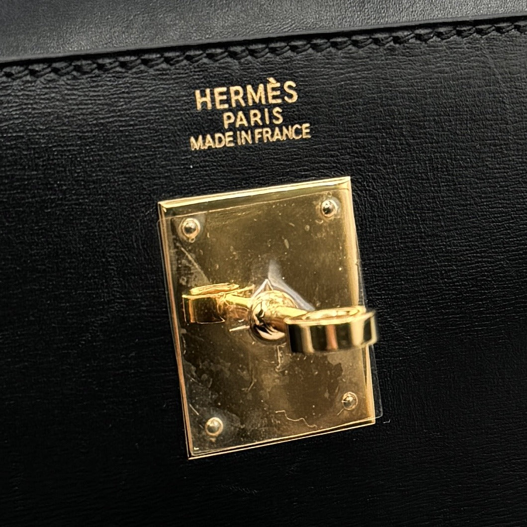 HERMES 헤르메스 Kelly 32 Kelly 32 가방, 토트 백, 상자 송아지, 느와르, 검은 색, 금 피팅