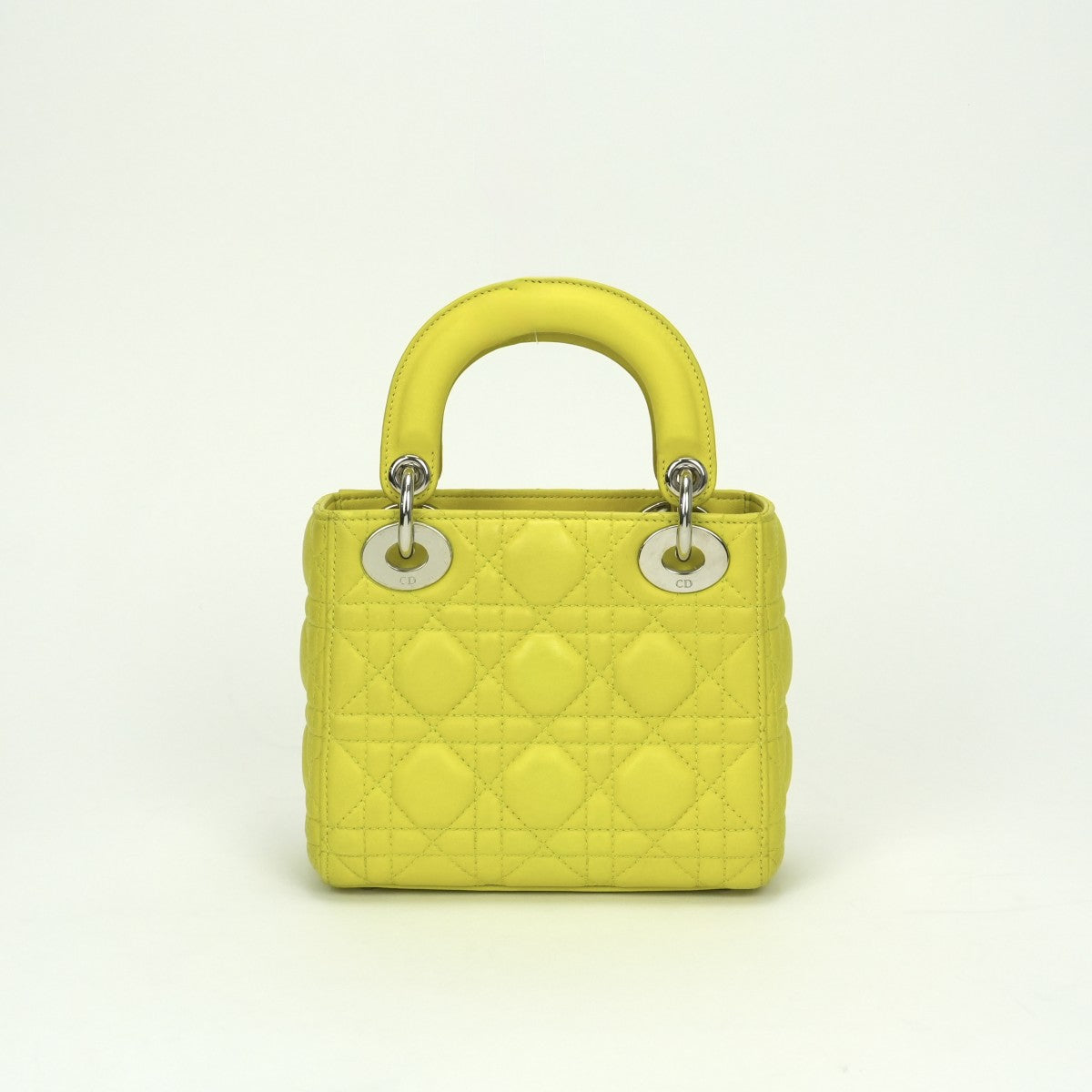 クリスチャンディオール CHRISTIAN DIOR レディディオール スモール LADY DIOR カナージュバッグ ミニ バッグ トートバッグ ショルダーバッグ ラムスキン イエロー Yellow シルバー金具 スモール