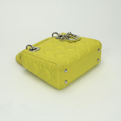 クリスチャンディオール CHRISTIAN DIOR レディディオール スモール LADY DIOR カナージュバッグ ミニ バッグ トートバッグ ショルダーバッグ ラムスキン イエロー Yellow シルバー金具 スモール