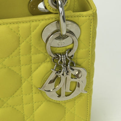 クリスチャンディオール CHRISTIAN DIOR レディディオール スモール LADY DIOR カナージュバッグ ミニ バッグ トートバッグ ショルダーバッグ ラムスキン イエロー Yellow シルバー金具 スモール