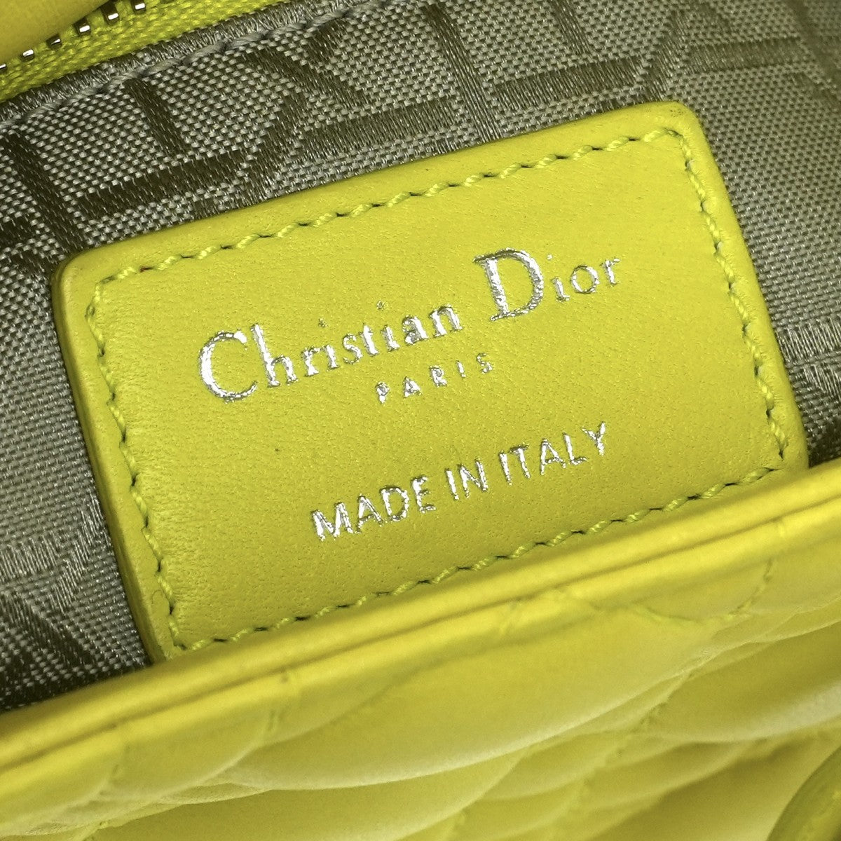 クリスチャンディオール CHRISTIAN DIOR レディディオール スモール LADY DIOR カナージュバッグ ミニ バッグ トートバッグ ショルダーバッグ ラムスキン イエロー Yellow シルバー金具 スモール