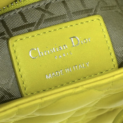 クリスチャンディオール CHRISTIAN DIOR レディディオール スモール LADY DIOR カナージュバッグ ミニ バッグ トートバッグ ショルダーバッグ ラムスキン イエロー Yellow シルバー金具 スモール