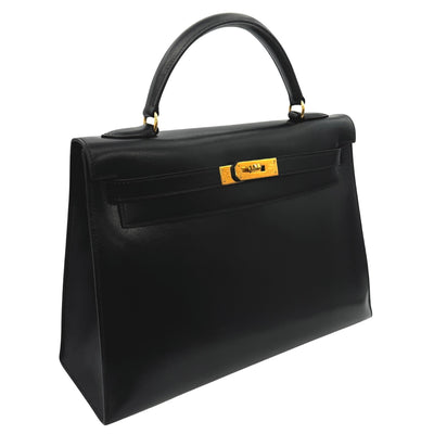 HERMES 헤르메스 Kelly 32 Kelly 32 가방, 토트 백, 숄더백, 상자 송아지, 누아르, 검은 색, 금 피팅