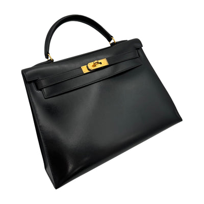 HERMES 헤르메스 Kelly 32 Kelly 32 가방, 토트 백, 숄더백, 상자 송아지, 누아르, 검은 색, 금 피팅