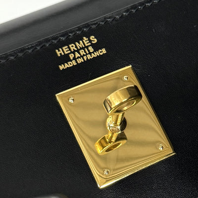 HERMES 헤르메스 Kelly 32 Kelly 32 가방, 토트 백, 숄더백, 상자 송아지, 누아르, 검은 색, 금 피팅