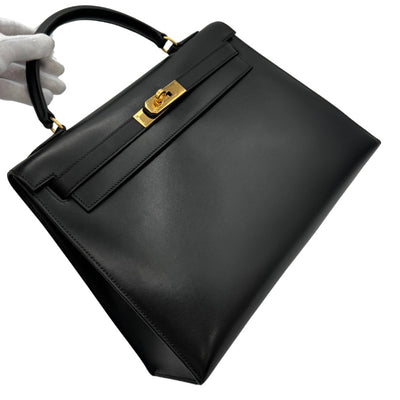 HERMES HERMES Kelly 32 Kelly 32 exterior stitch Bag, Tote Bag, Shoulder Bag, Box Calf, Noir, Black, Gold Fittings