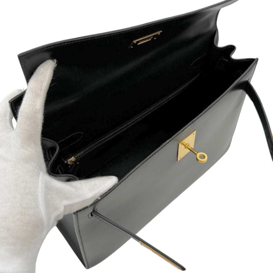 HERMES HERMES Kelly 32 Kelly 32 exterior stitch Bag, Tote Bag, Shoulder Bag, Box Calf, Noir, Black, Gold Fittings